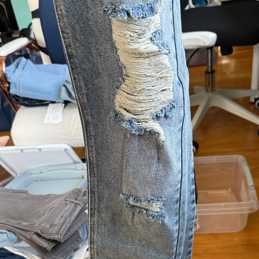 TINSELTOWN Womens Size 9 Blue Distressed Mom‎ Jeans High Rise Frayed Hem - Image 5