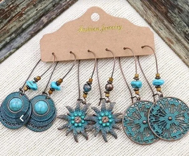 Boho Turquoise Dangle Earrings Blue - Image 6