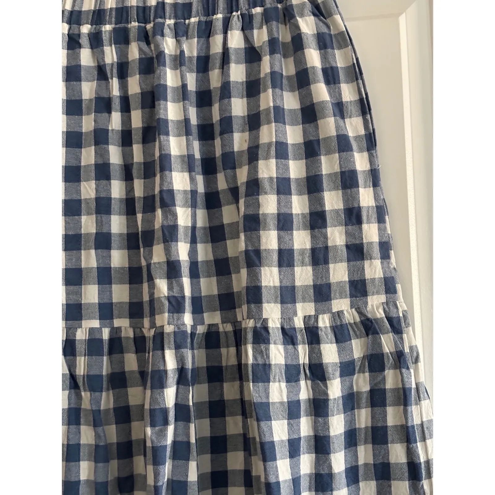 Zesica Blue and White Gingham Tiered Maxi Skirt Cottagecore - Image 3