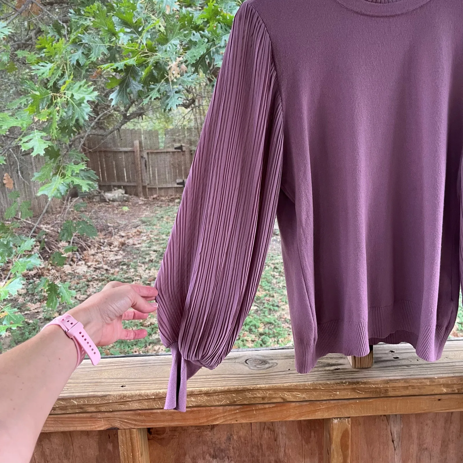 Sioni Women's Milano Sweater Pleated Bishop Sleeves Purple Size L Size L - Image 3