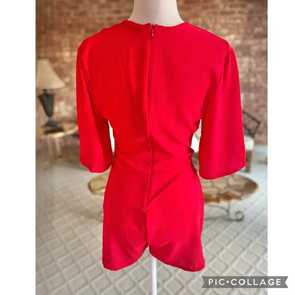 NWT Prettylittlething Romper Tie Front Red Playsuit 4 Plunging V-Neck Cocktail - Image 10