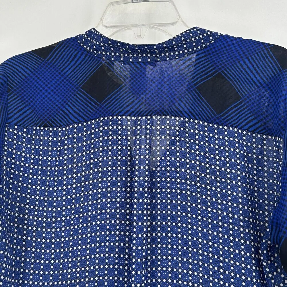 Halo Boho Sheer Top Blue Mixed Pattern High Low Long Sleeve Whimsical Size M Size M - Image 8