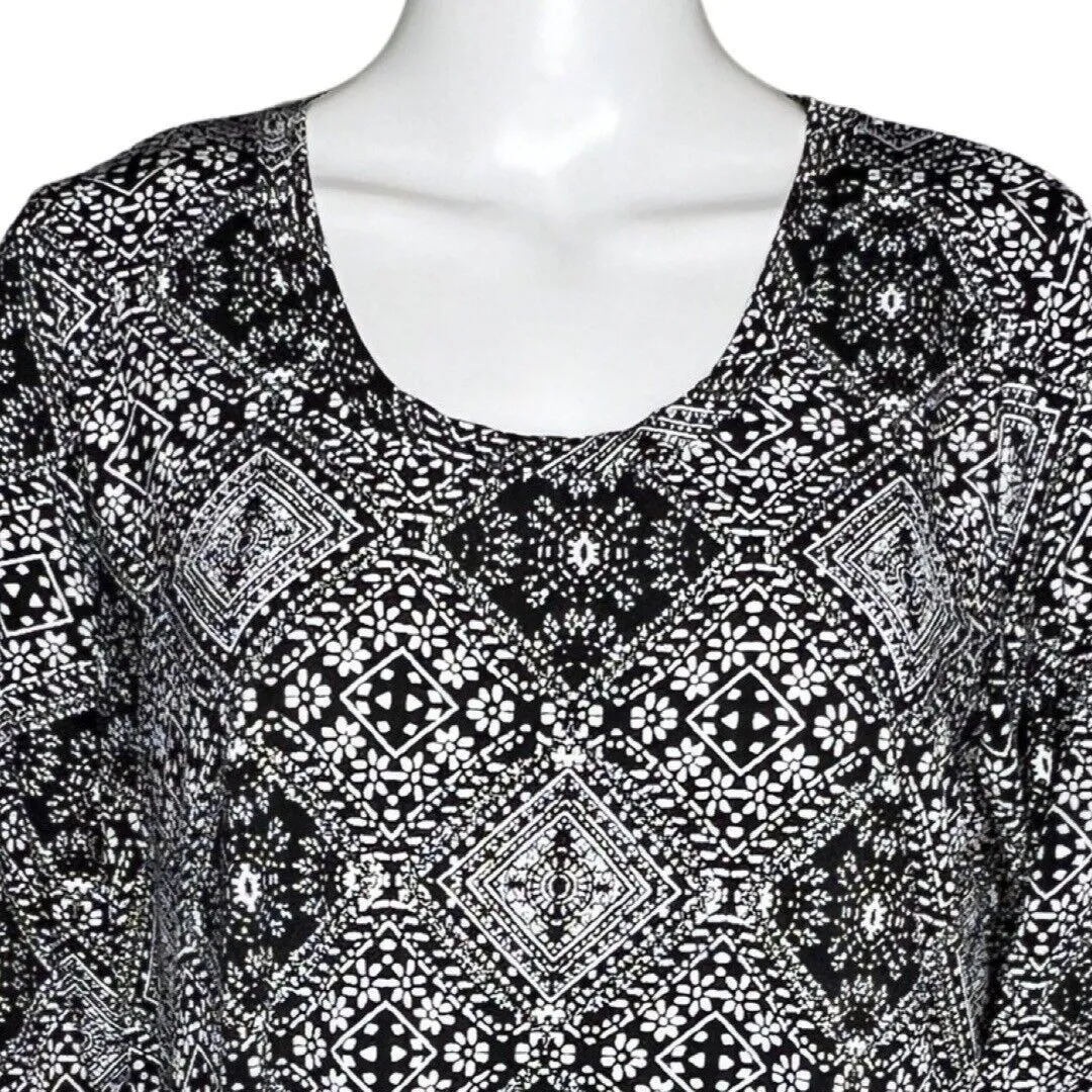 Woman Within Shirt Womens 14/16 Black White Geometric Floral Tunic Top‎ Blouse - Image 5
