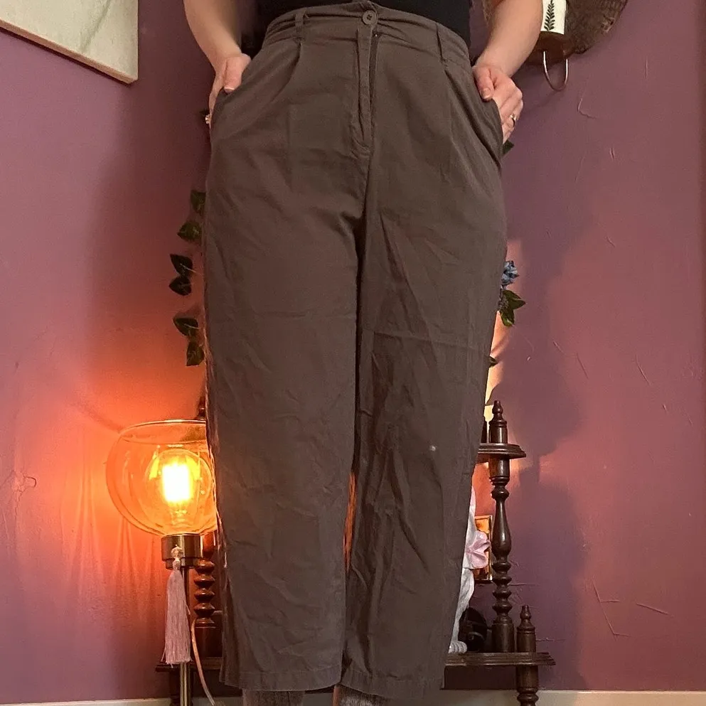 Trensic Spao Medium 100% Cotton Cool Grey Brown Wide Leg Pants Trousers Elastic Gray - Image 2