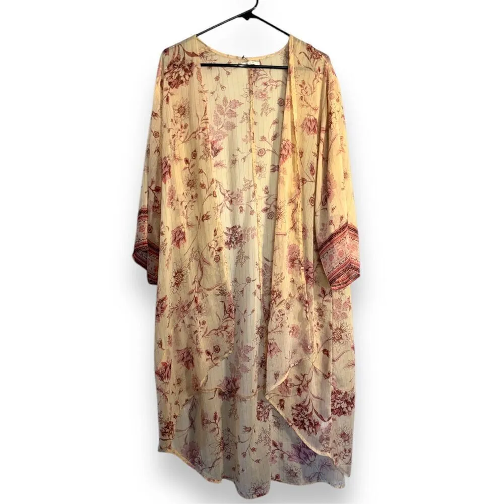 Maurices Women’s Long Floral Sheer Open Front Duster Kimono sz XL Boho Whimsical - Image 2