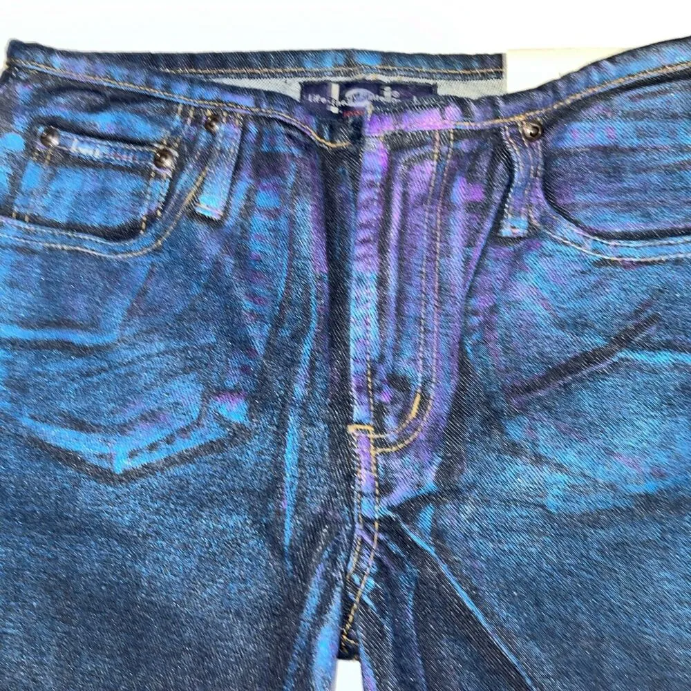 Deadstock Y2K LEI Low Waist Junior Sz 14 Multi Color Spray Painted Jeans Flare - Image 7