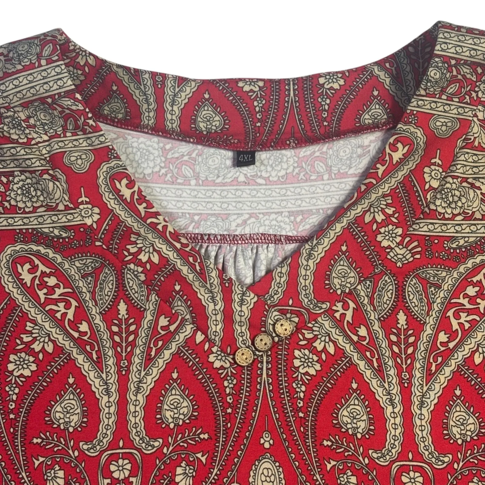 Womens 4XL Red Paisley Print V Neck Short Sleeve Tunic Top Size 4X - Image 5