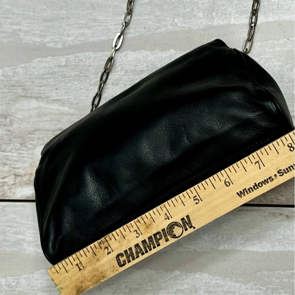 Kenneth Cole Black Leather Mini Bag Silver Chain Fold Over Kiss-lock Date Night - Image 7