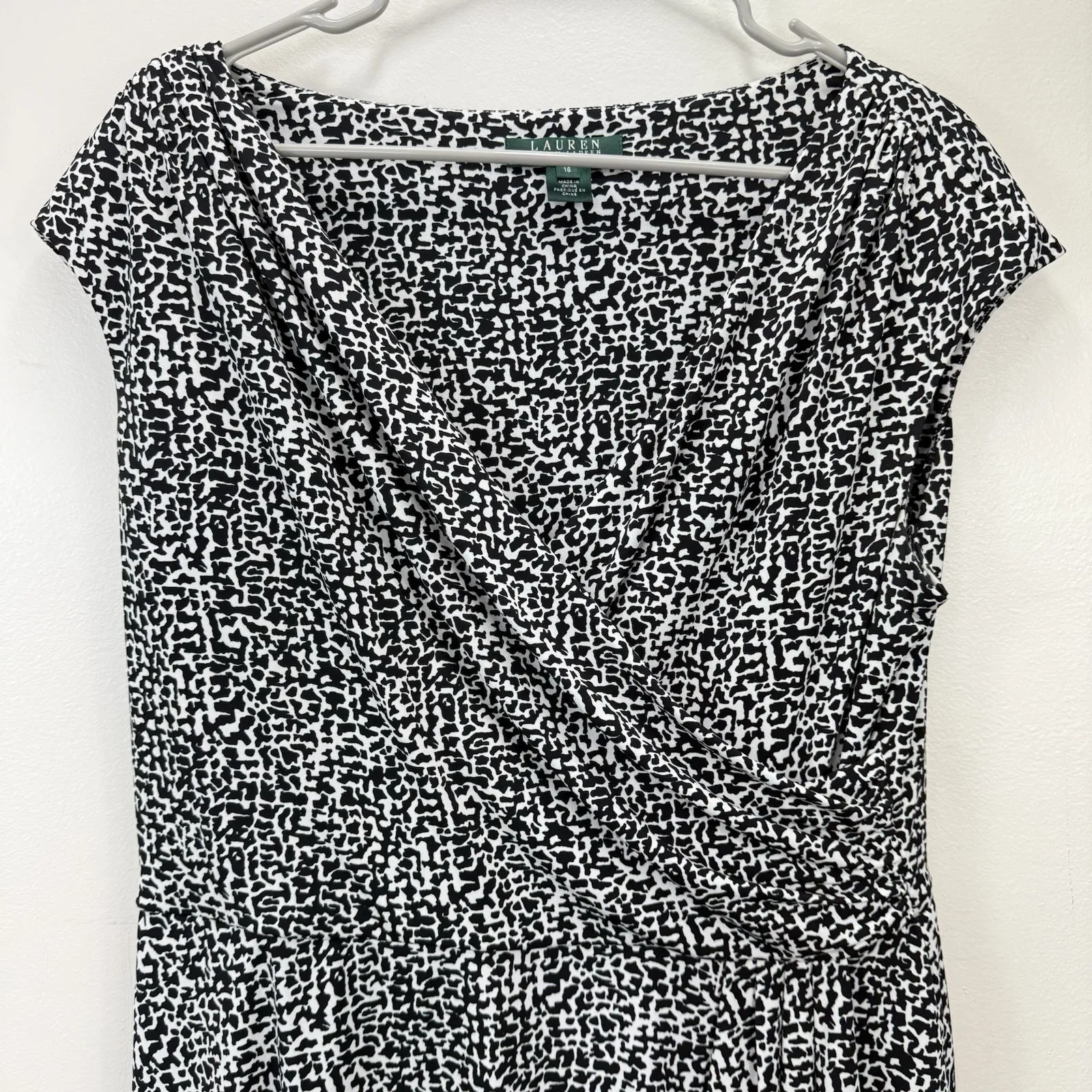 Ralph Lauren Black‎ White Sleeveless Swing Flare Faux Wrap Stretch Dress Size 16 - Image 3