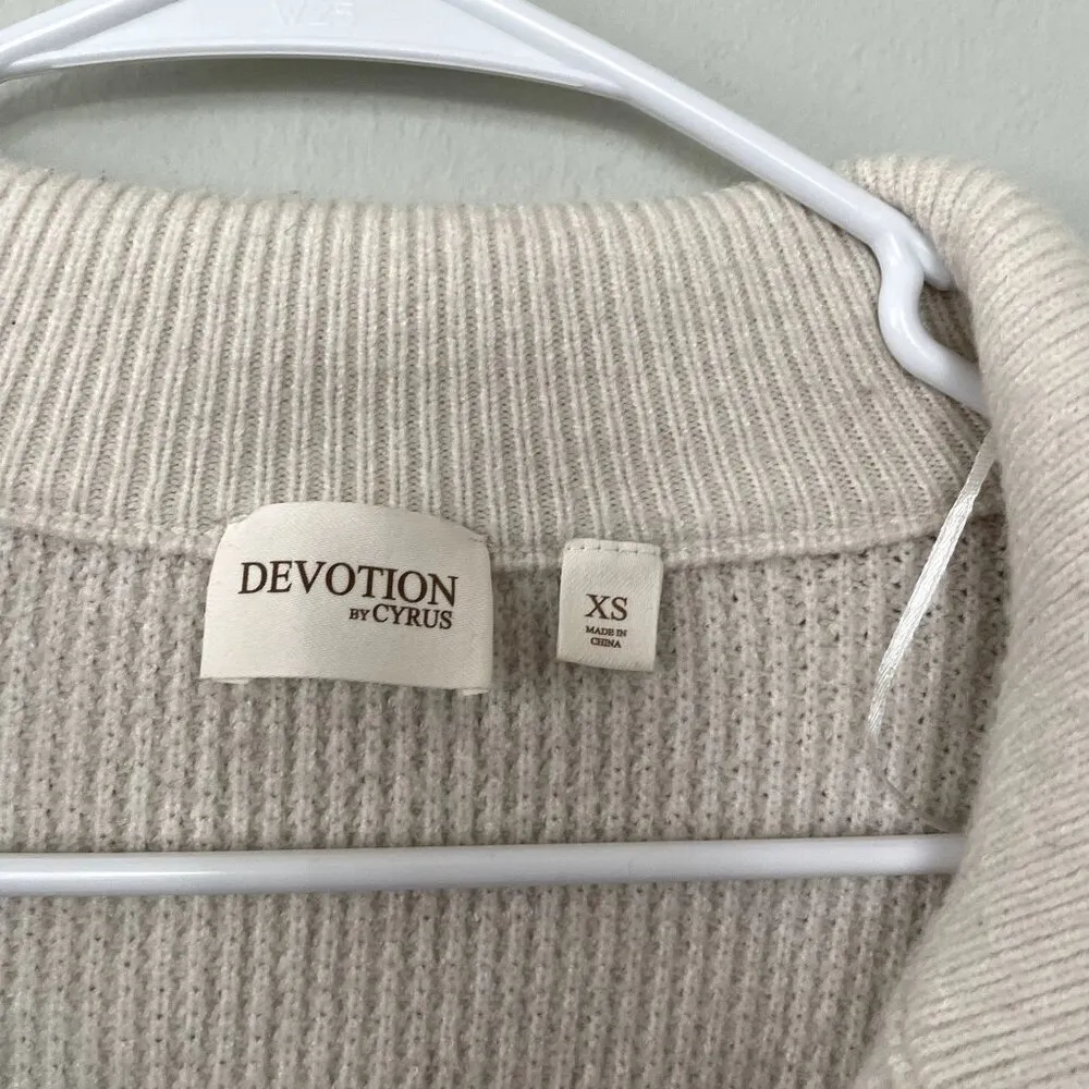 Devotion by Cyrus white cream black striped half zip knit sweater women size XS - Image 2