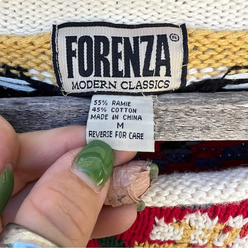 Vintage 90s Forenza Fall floral Leaves Stripe Chunky Tunic Sweater MEDIUM - Image 3