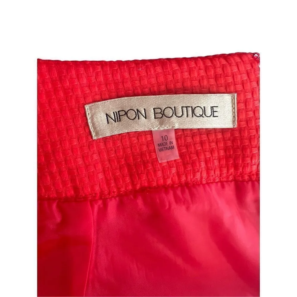 NIPON BOUTIQUE Bright Tangerine color Pencil Skirt Texture size 10 Green - Image 5