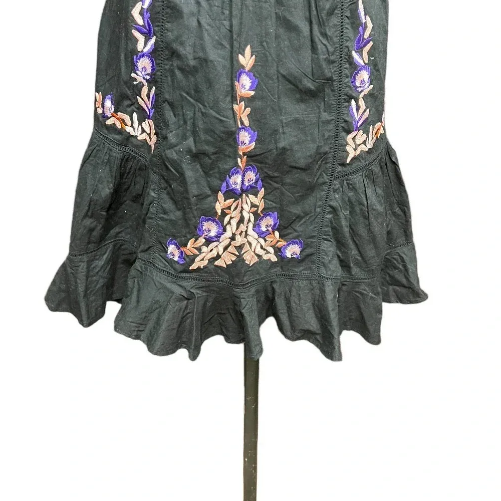 Free People Pavlo Embroidered Smock Dress Black Purple Floral‎ Size XS - Image 7