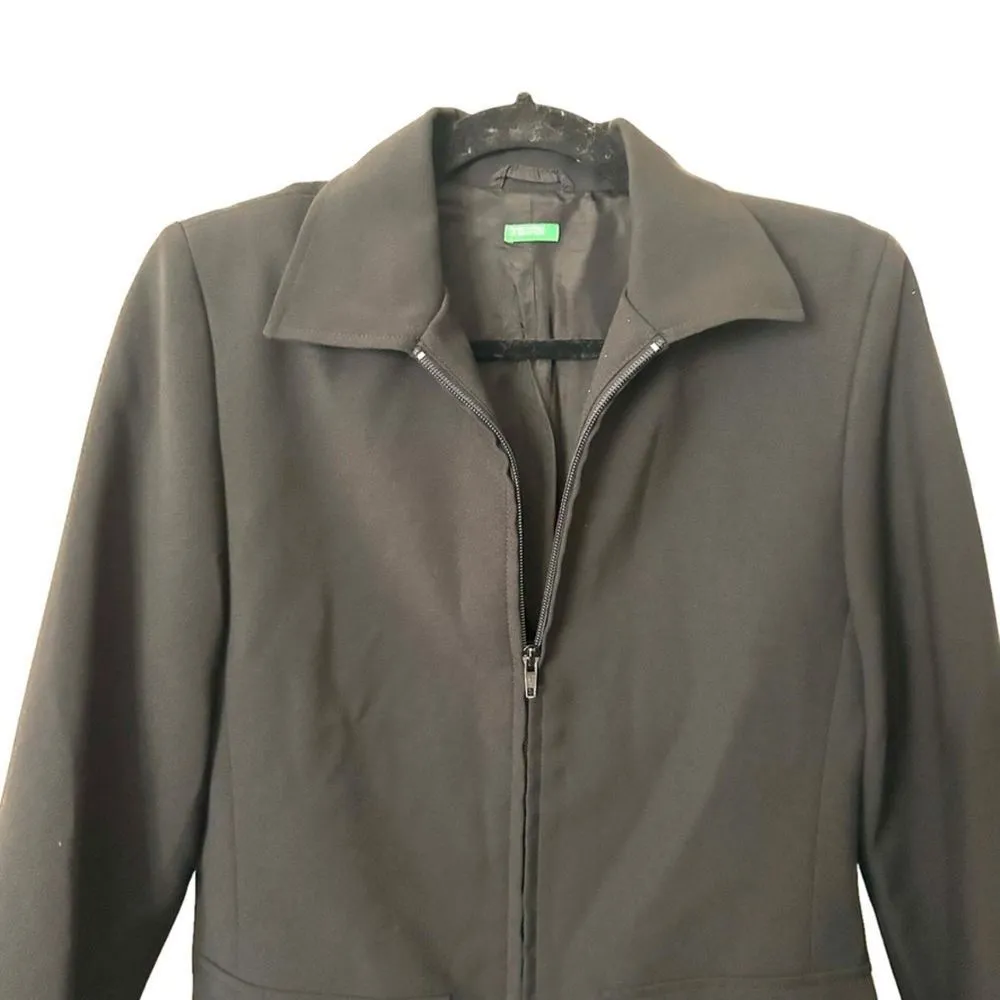 UNITED COLORS OF BENETTON Zippered Jacket in Black Sz IT 40/US 4 - Image 3