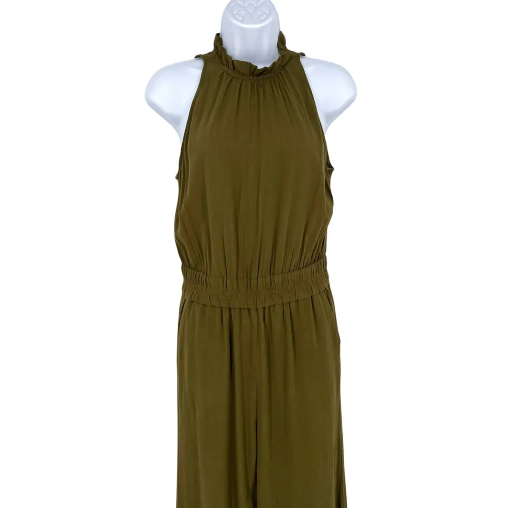 Chelsea28 Olive Green Sleeveless Halter Neck Jumpsuit Wide Legs Size Small - Image 2