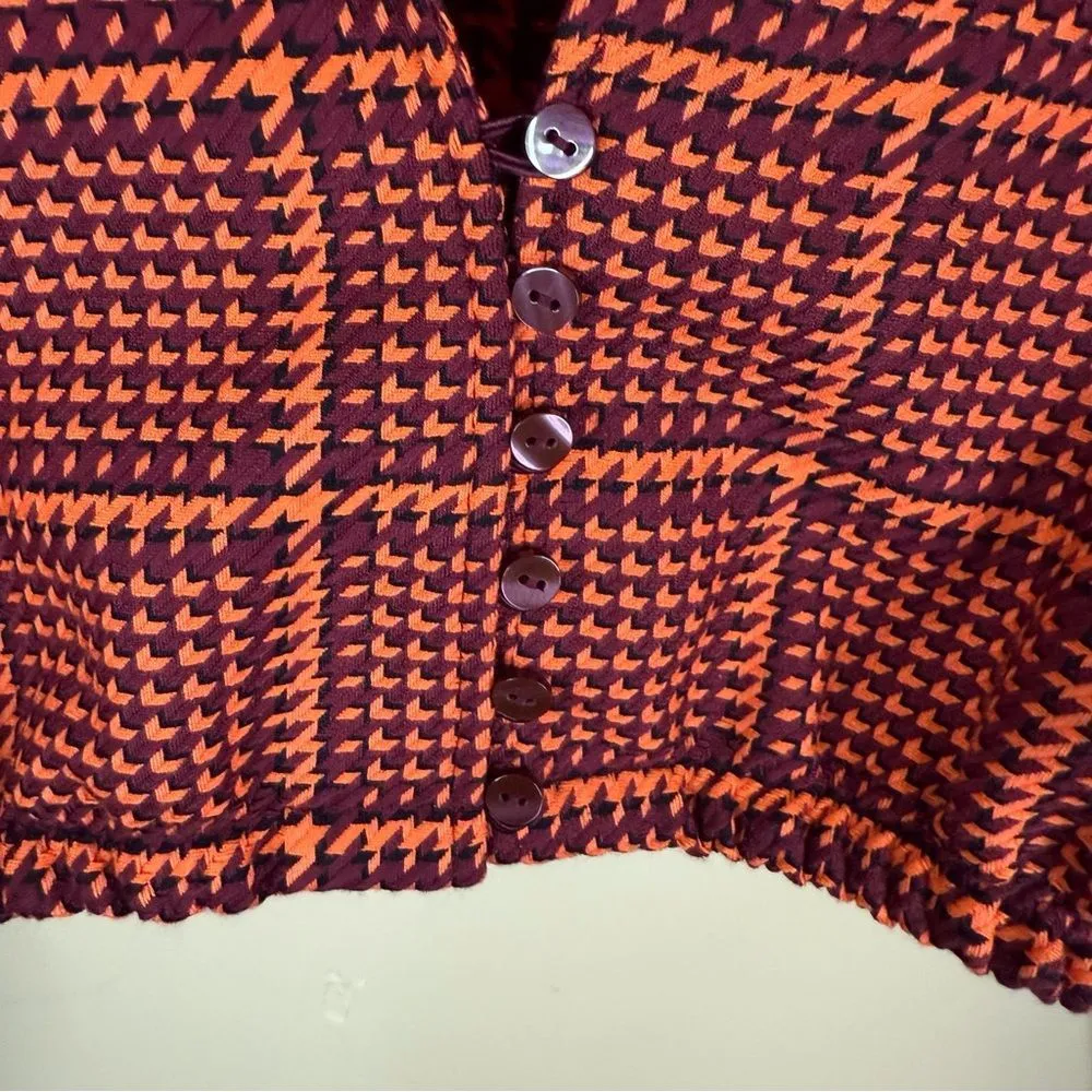 Zara Womens Houndstooth Long Sleeve Cropped‎ Button Down Shirt Size Sm Academia - Image 4