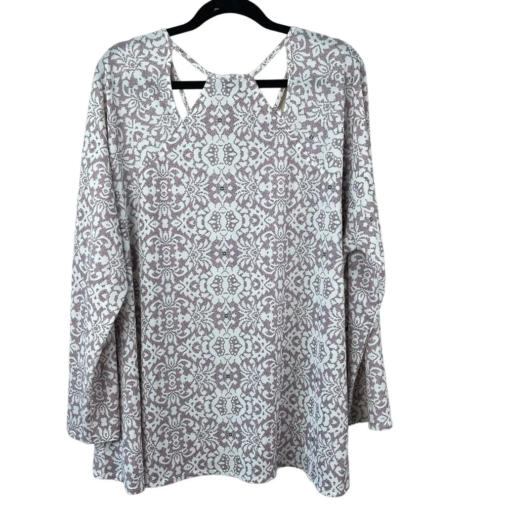 Cato Floral Cutout Blouse Top Womens 22/24W‎ Pink White Long Sleeve High Low Hem - Image 2