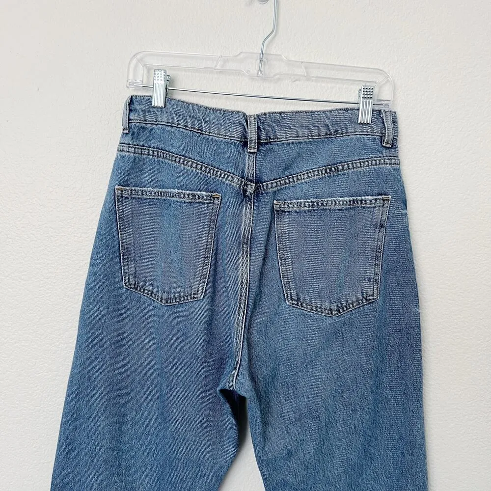 [Zara] High Rise Medium Wash Ripped Knee Straight Leg Jeans Rigid Cotton Size 6 - Image 4