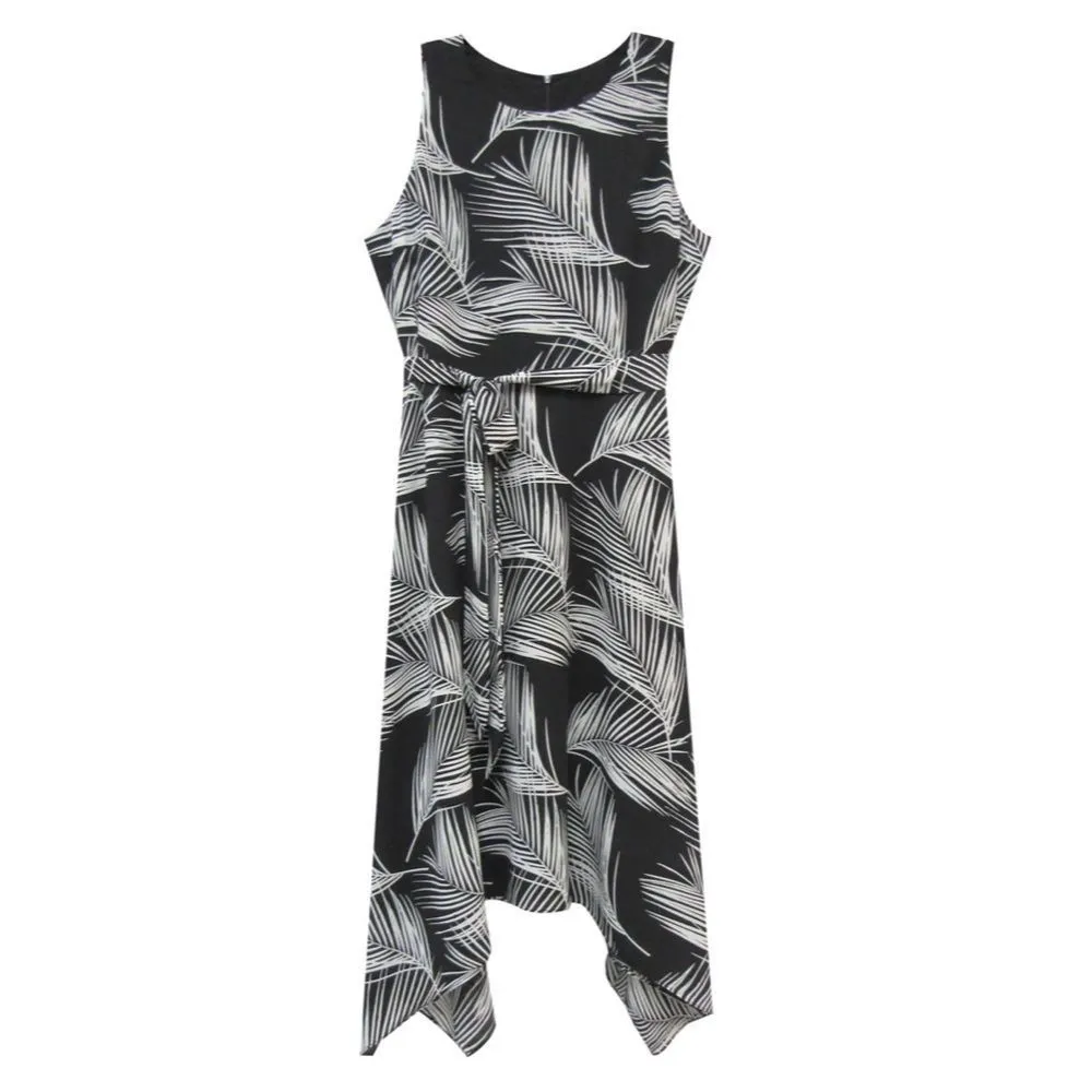 Karen Kane Sharkbite Hem Palm Print Midi Dress - Image 5