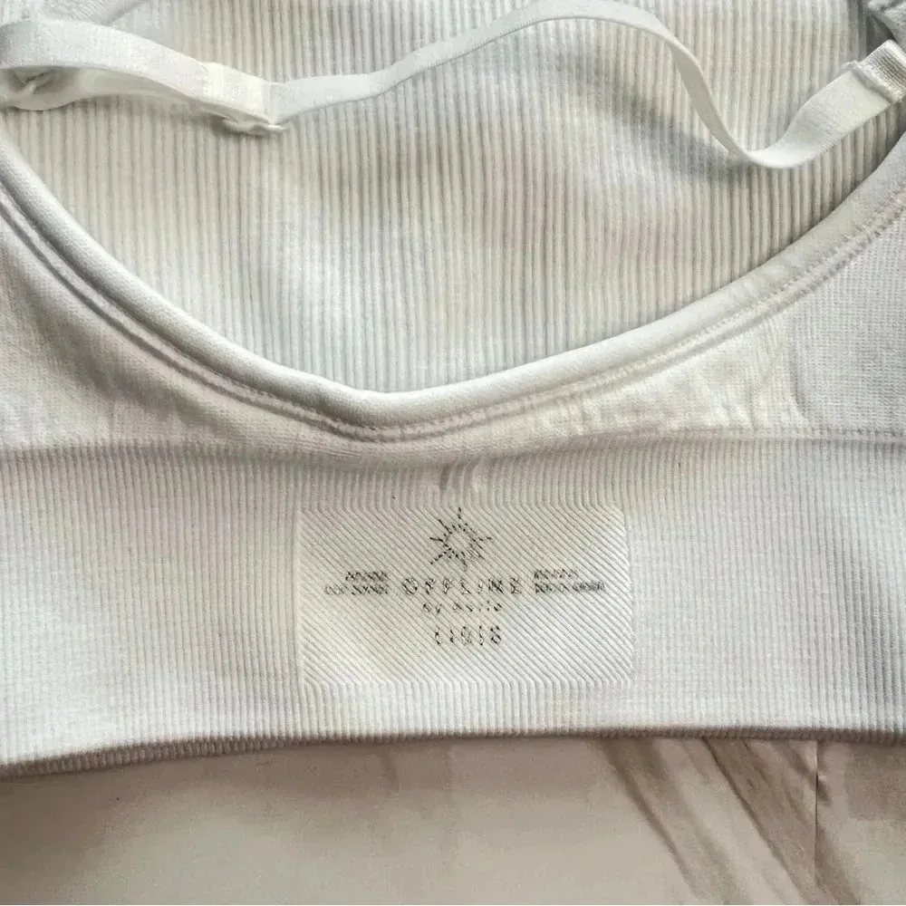 Offline By Aerie Recharge Least Support Ribbed Top Size Large White Sport Bra - Image 7