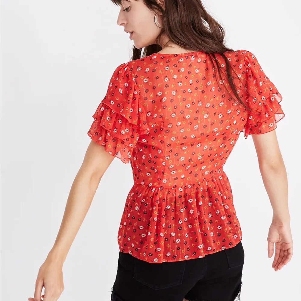 Madewell Tiered-Sleeve Peplum Top in Metallic Prairie Posies - Image 2