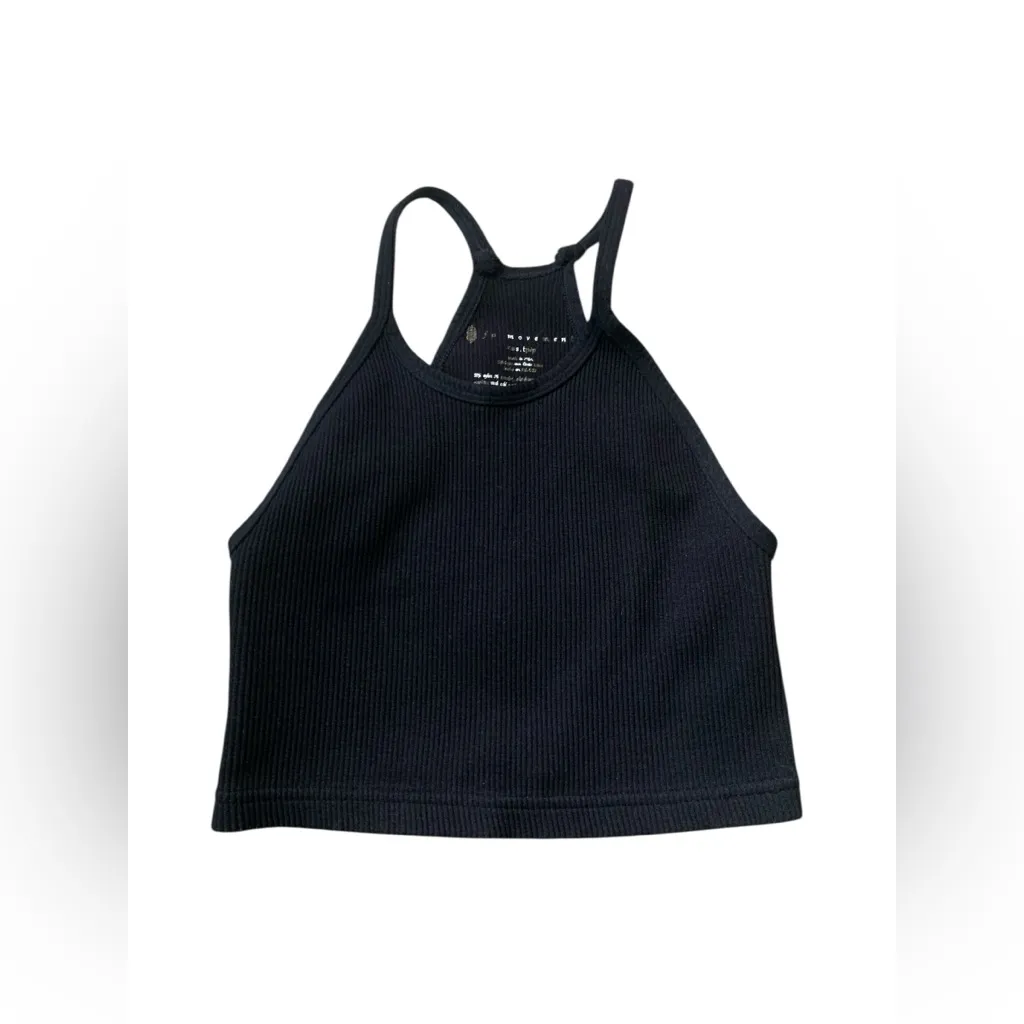 Free People Movement Happiness Runs Sz XS/S Black Ribbed Halter Crop Top - Image 2
