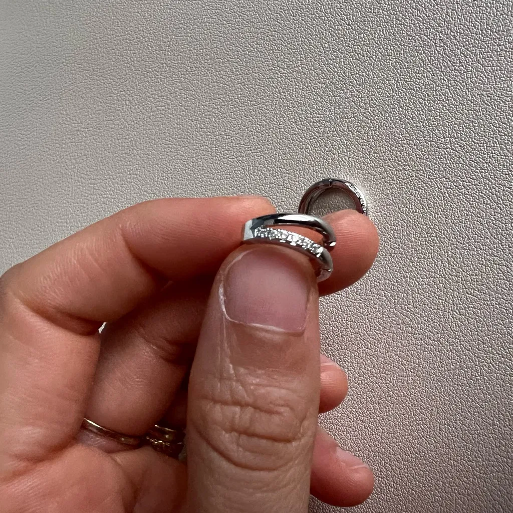 Silver stainless steel hoop earrings with cubic zirconia - Image 4