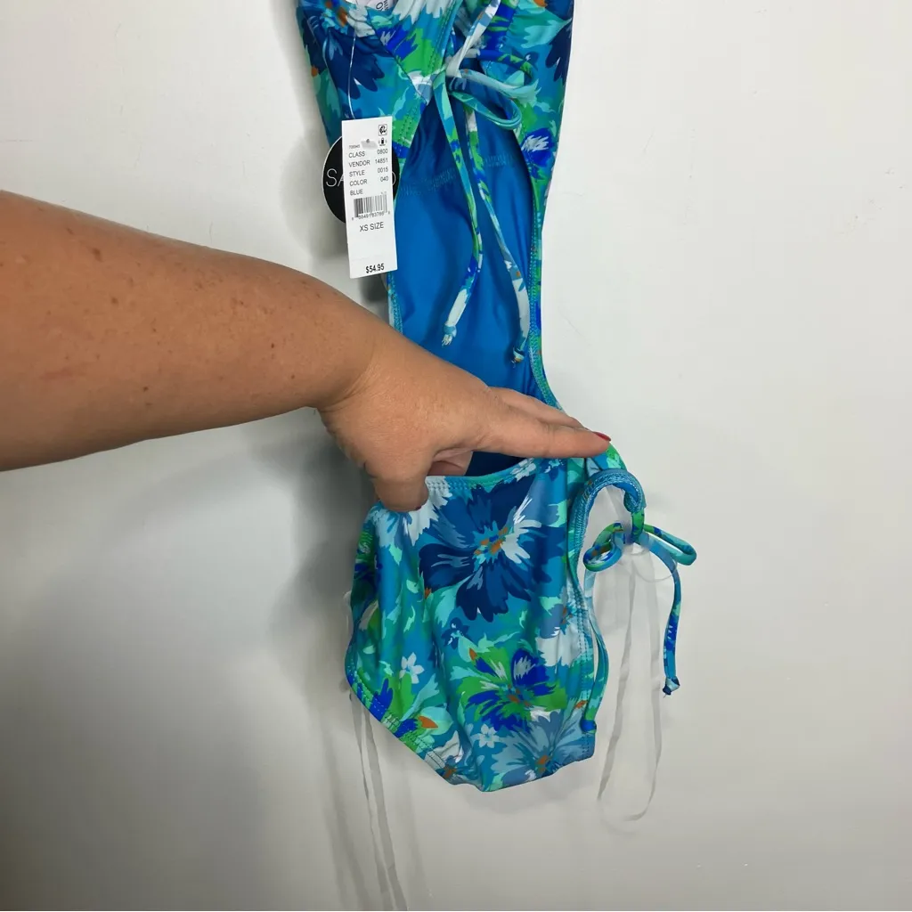 Salero swim by Pacsun tie side one‎ piece swimsuit blue floral women’s size XS - Image 12