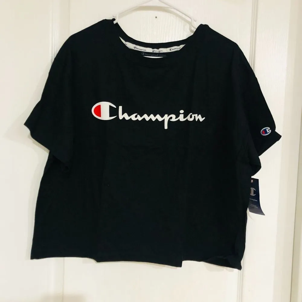 Champion Women's Cropped Tee Script Logo T-Shirt Black Plus Size‎ 1X NWT - Image 3