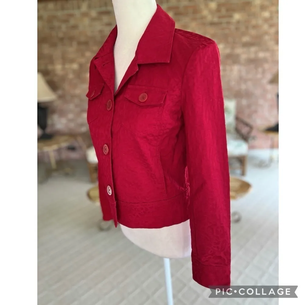 Jones New York Jacquard Animal Print Red Wine XSP Classic Office Chic Cropped - Image 7