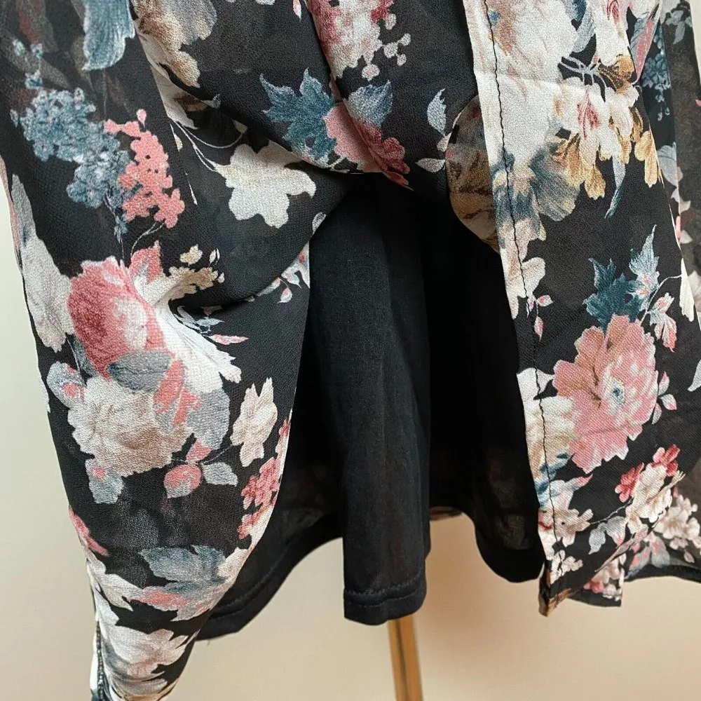 Papillon Dress M Black Floral Georgette Strappy V-Neck Sleeveless Above Knee New - Image 7