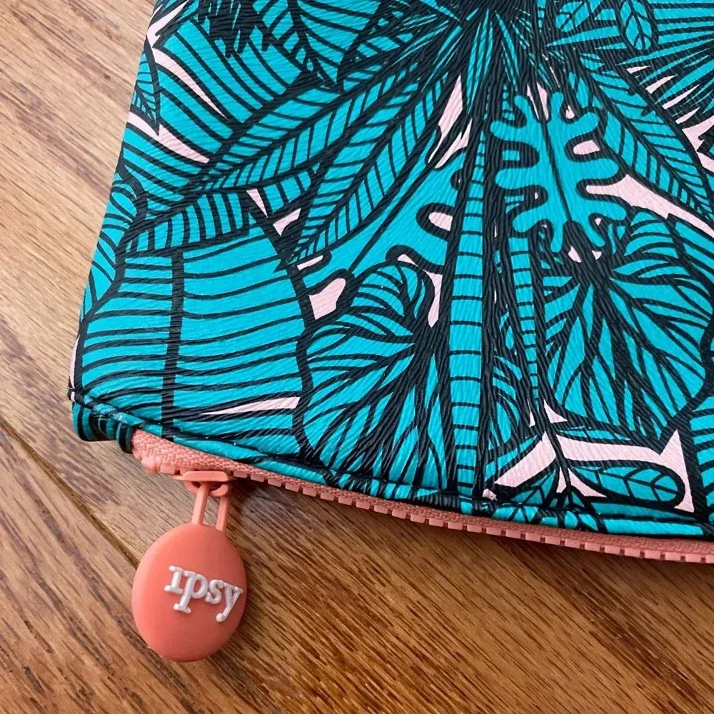 Ipsy Green Tropical Plant Print Zipper Makeup Bag Pouch - Image 2