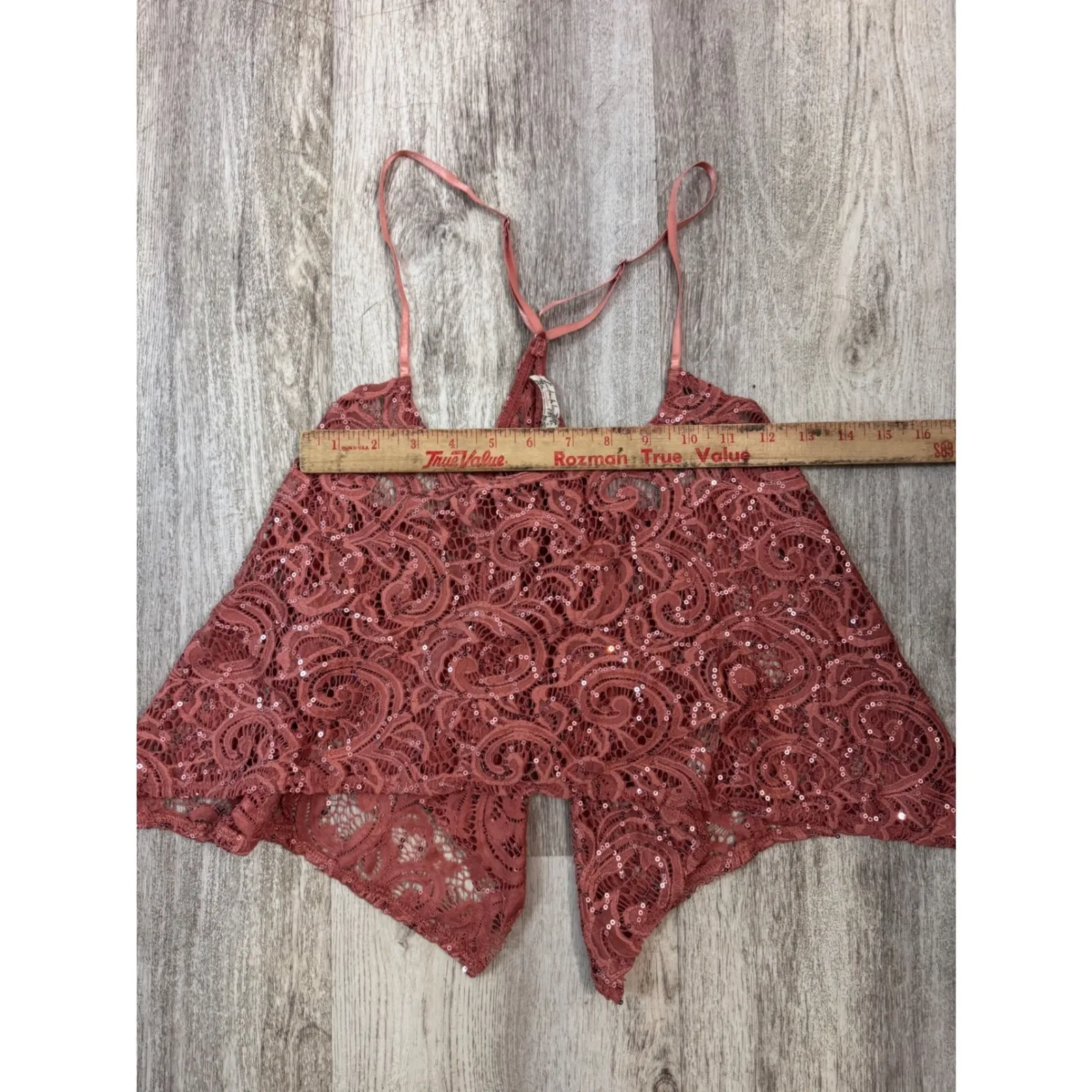 Free People 'Best Idea' Sequin Lace Rose Pink Tank Top Size XS - Image 5