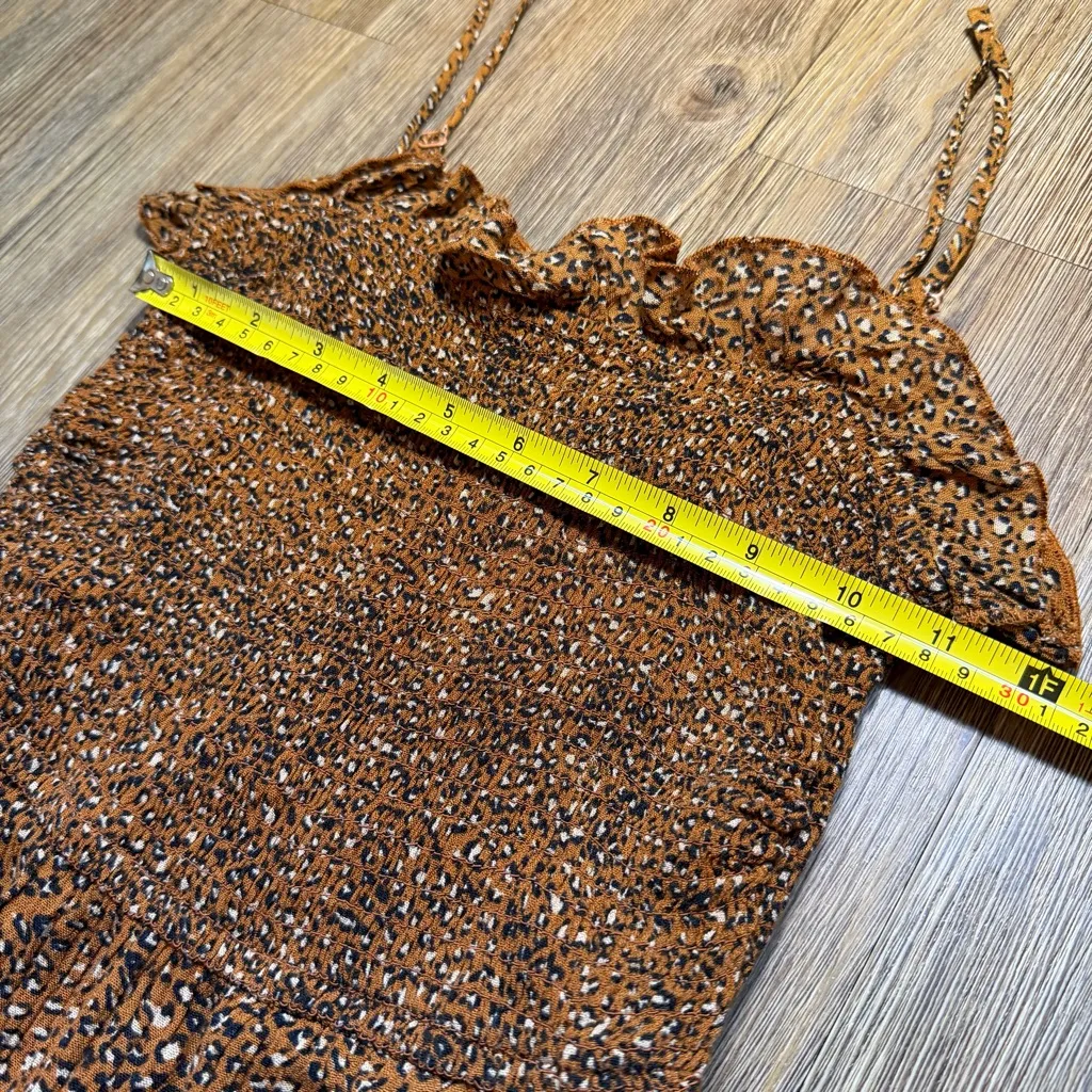 Urban Outfitters Brown Leopard Patterned Ruffle Spaghetti Strap Mini Dress - Image 8