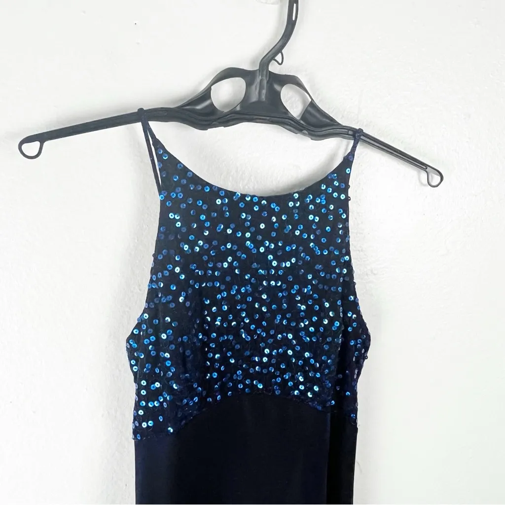 MORGAN & CO. Blue Sequin Top Strappy Back  Iridescent Skirt Maxi Dress, Size 3/4 - Image 4