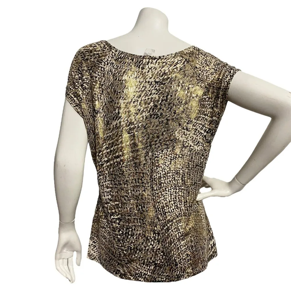 MSK Women's Brown Gold Dots Snake Print Ruched Sweetheart Neck Blouse Size L Y2K Size L - Image 4