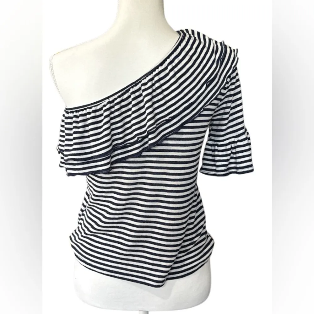 Ro & De Navy and White Striped Ruffle Blouse - Image 4