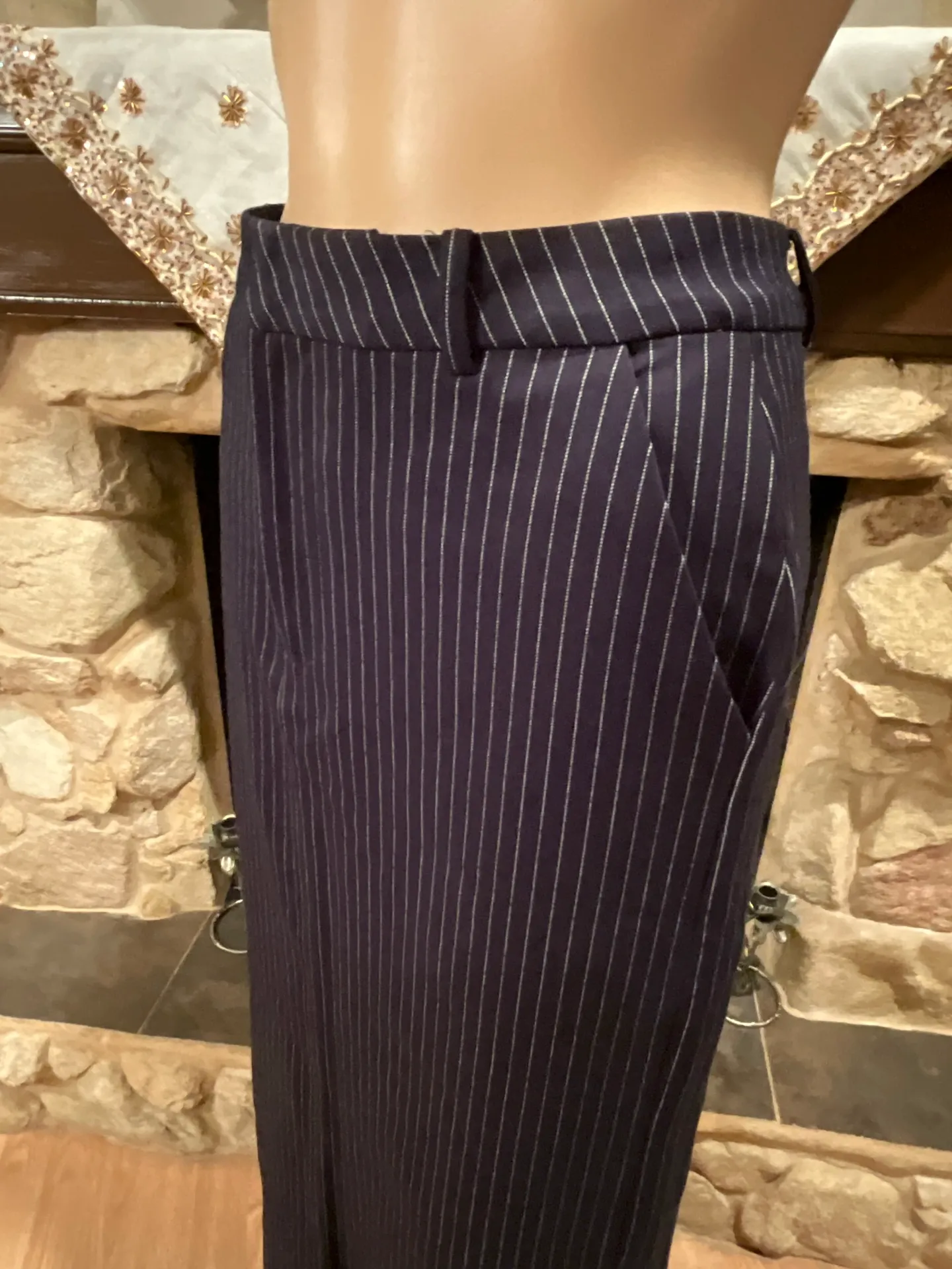 Grey Lab Pinstripe Maxi Dark Navy Skirt - Image 6
