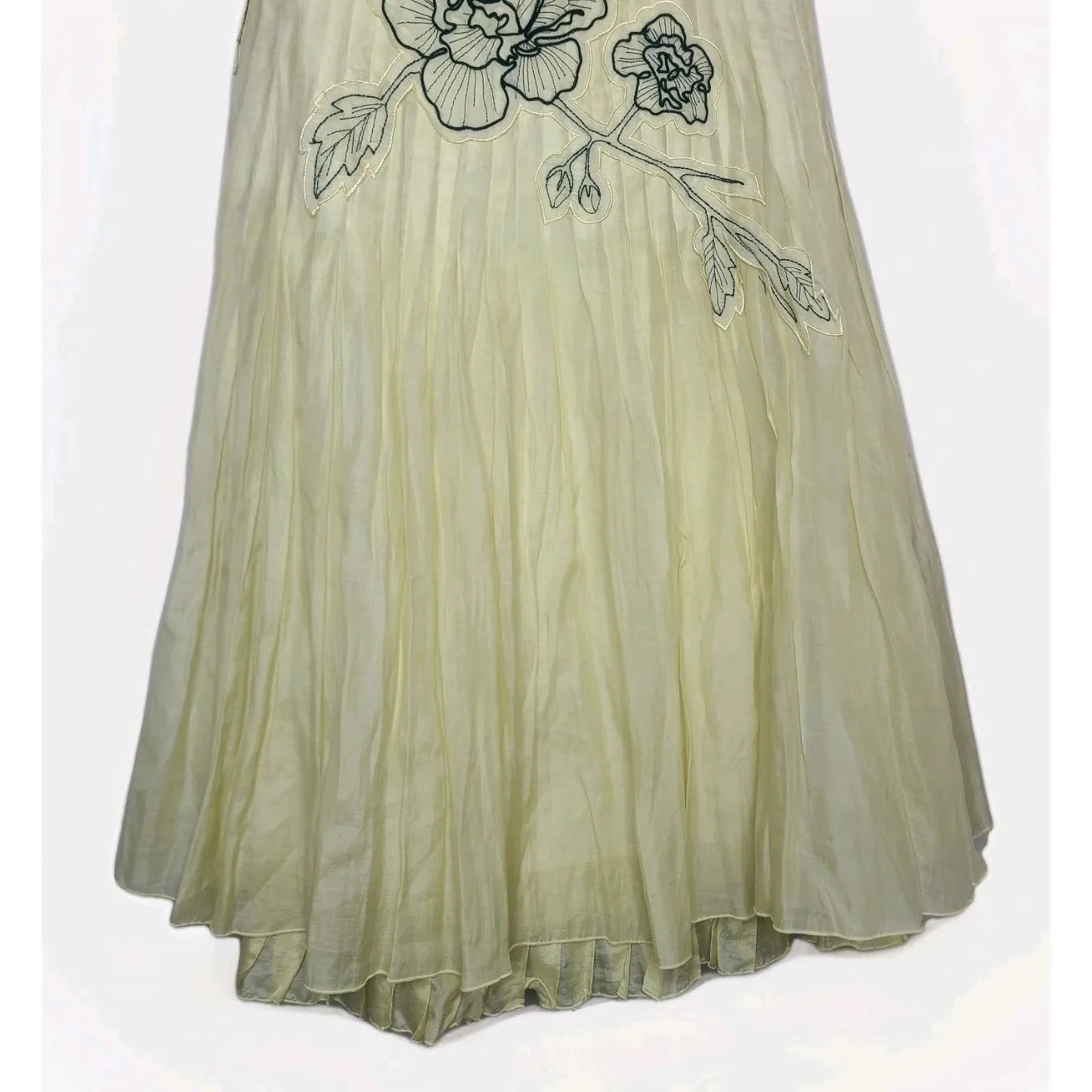 Coast Butter Yellow Cotton Silk Fit & Flare Strapless Dress 10 Applique Flowers - Image 3