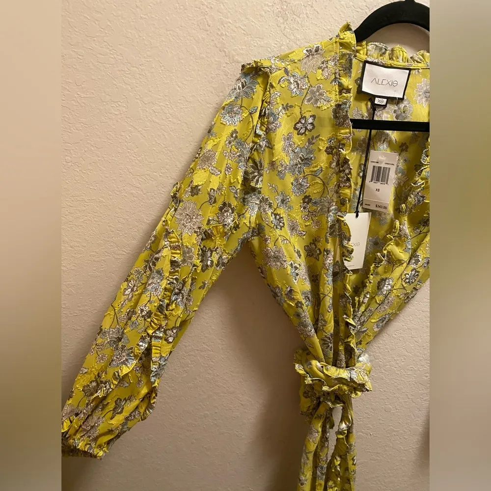 Alexis Odilo Citron Floral Wrap Ruffle Trim Blouse Size XS New With Tag - Image 7