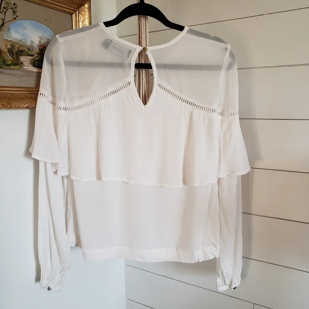 Revolve Minkpink white ruffle top long sleeve blouse cutout detail XS - Image 3