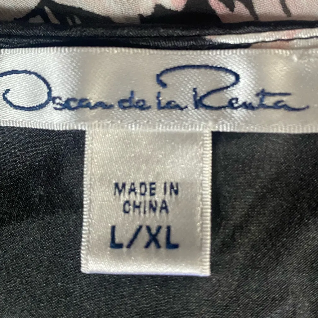 Oscar de la Renta Black & Pink Floral Print Caftan/Kaftan Long Dress L/XL - Image 8