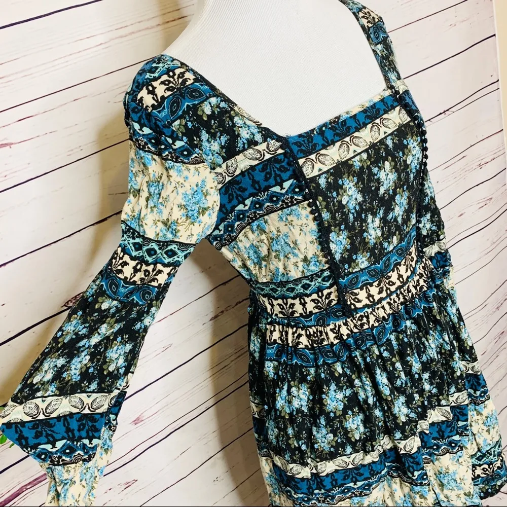 Band of Gypsies Blue Boho Floral & Paisley Dress Size Medium - Image 5