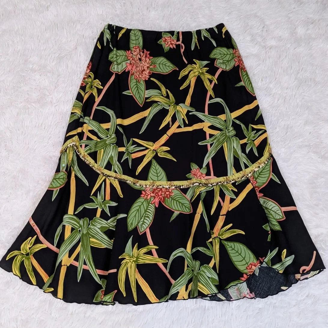 Y2K Vintage Faith Resortwear Tropical Print Sequin Skirt Black Size M Size M - Image 11