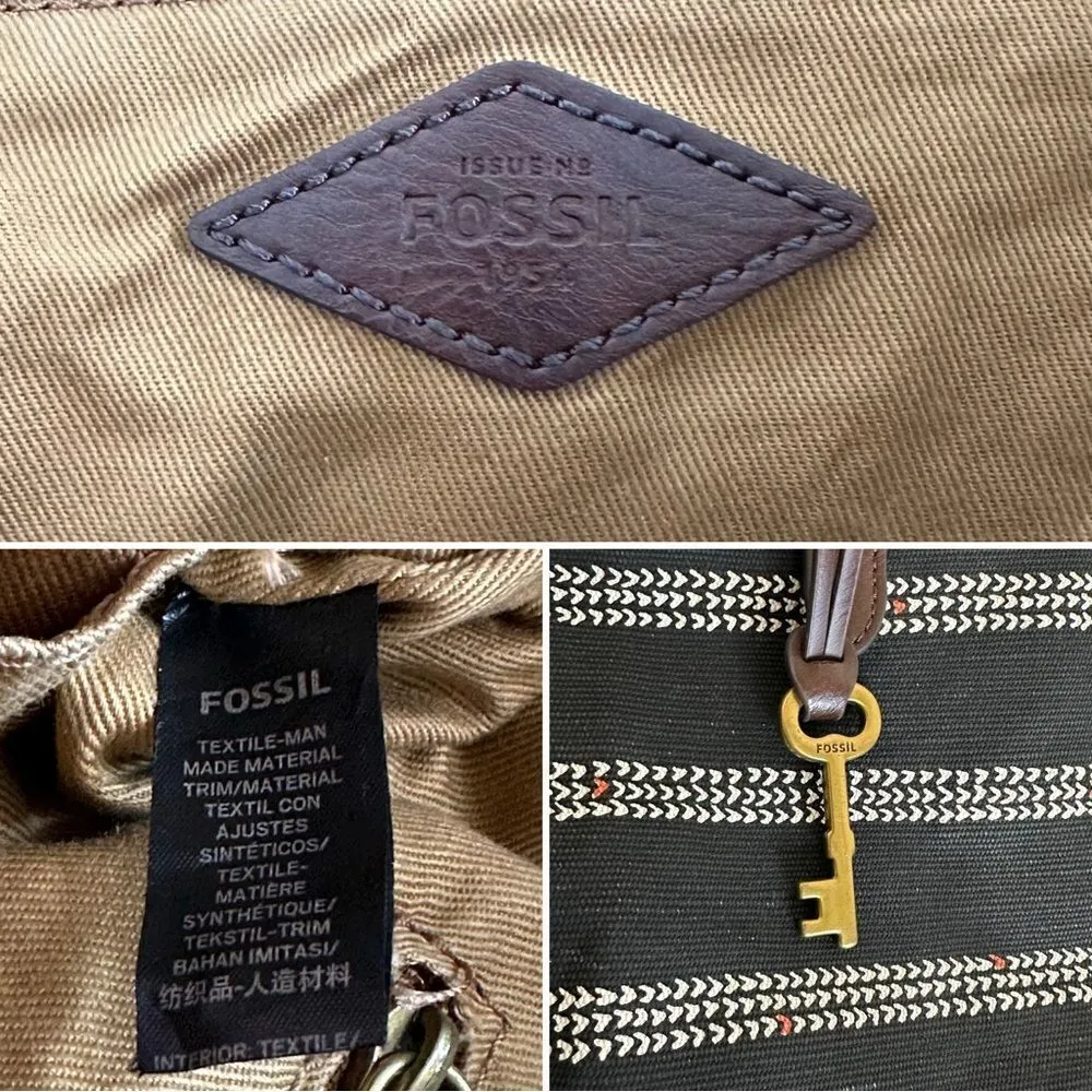 Fossil Jenna Black White Heart Striped Tote Bag - Image 7