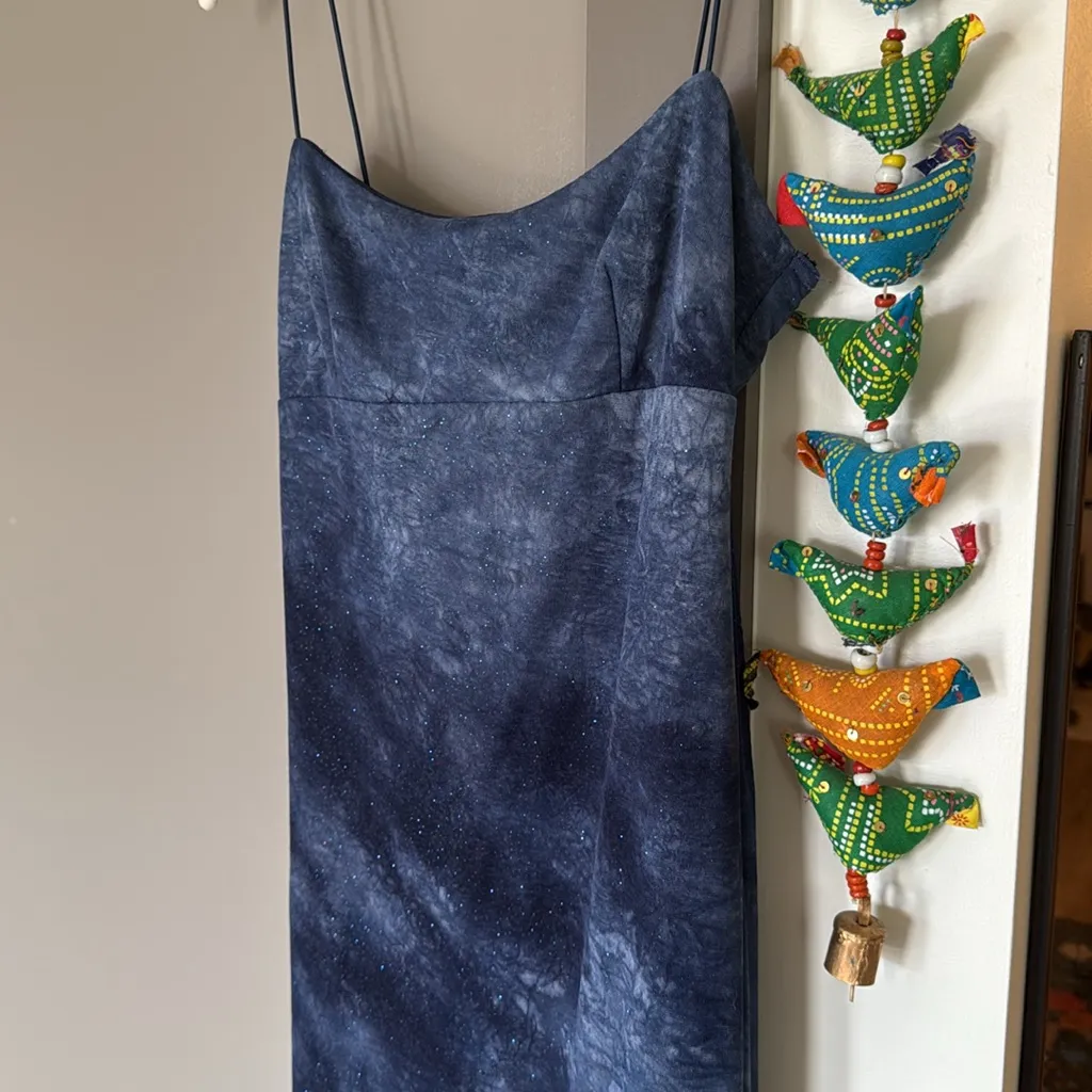 City Triangles Navy High Low Dress Vintage Sparkly Y2K Galaxy Dyed - Image 3