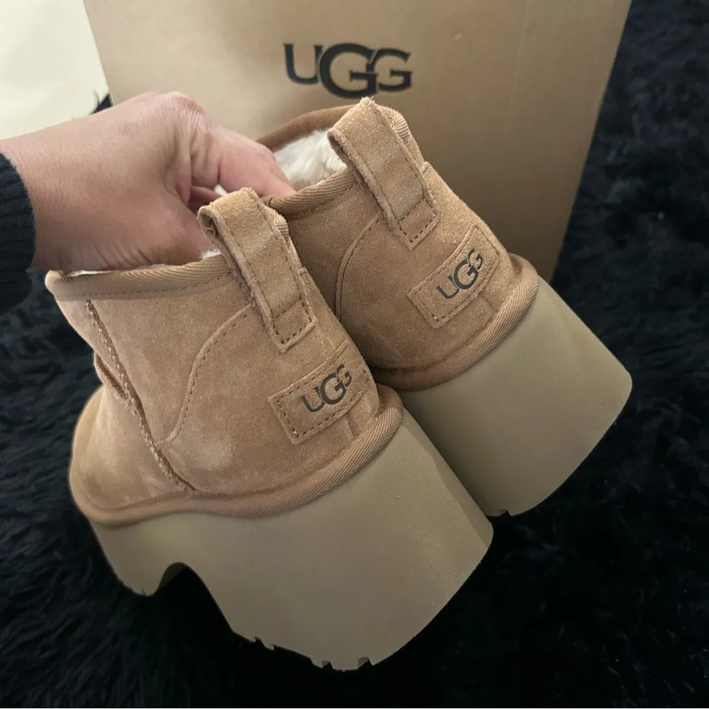UGG chestnut suede wool platform heels ankle boots booties shoes sz 8 new - Image 4