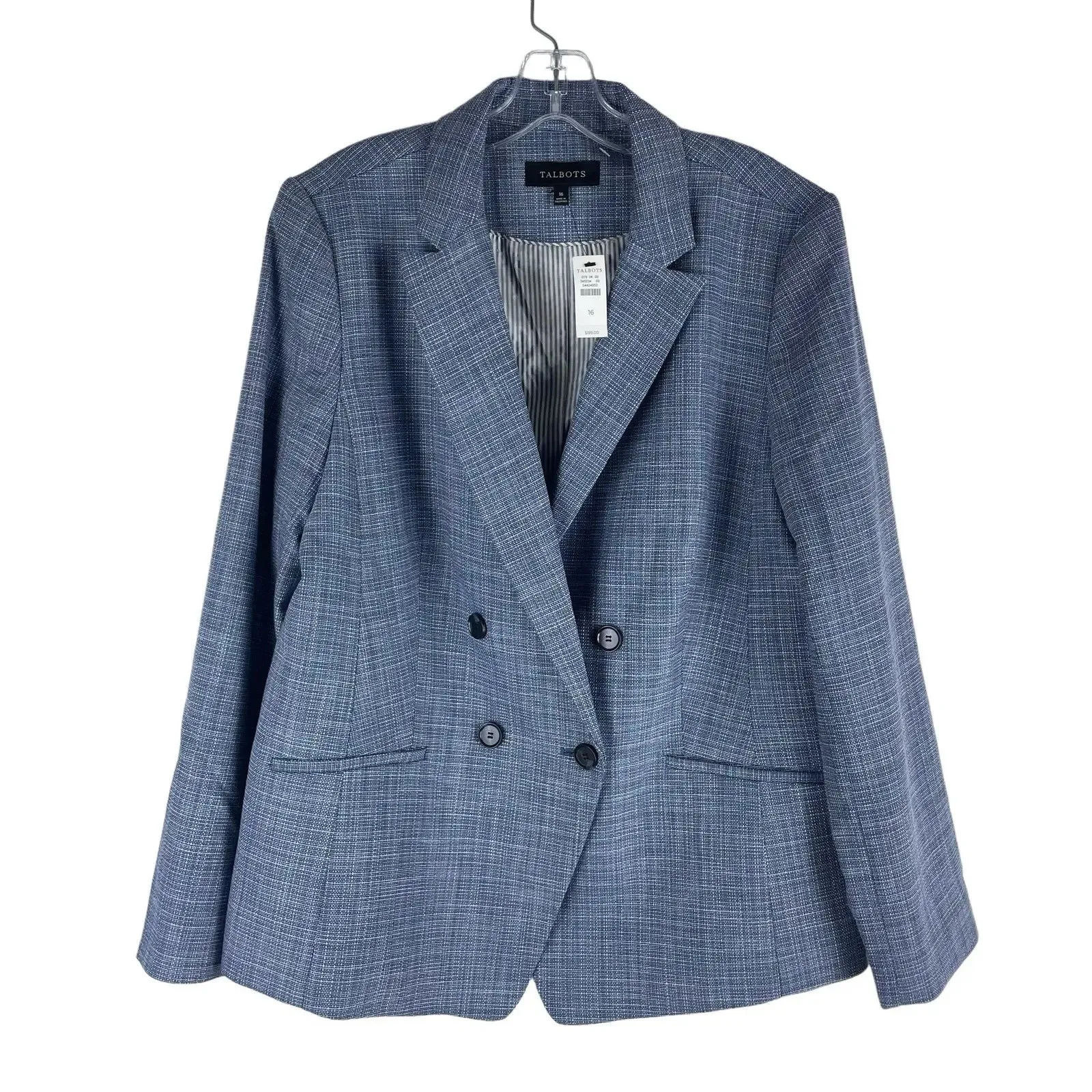 Talbots Women’s 20W Blue Tweed Double Breasted Blazer Jacket Peak Lapel Lined - Image 6
