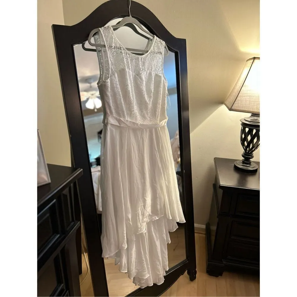 NEW Lace Short Bridesmaid Dress Cap Sleeve Cocktail L White Size L - Image 2