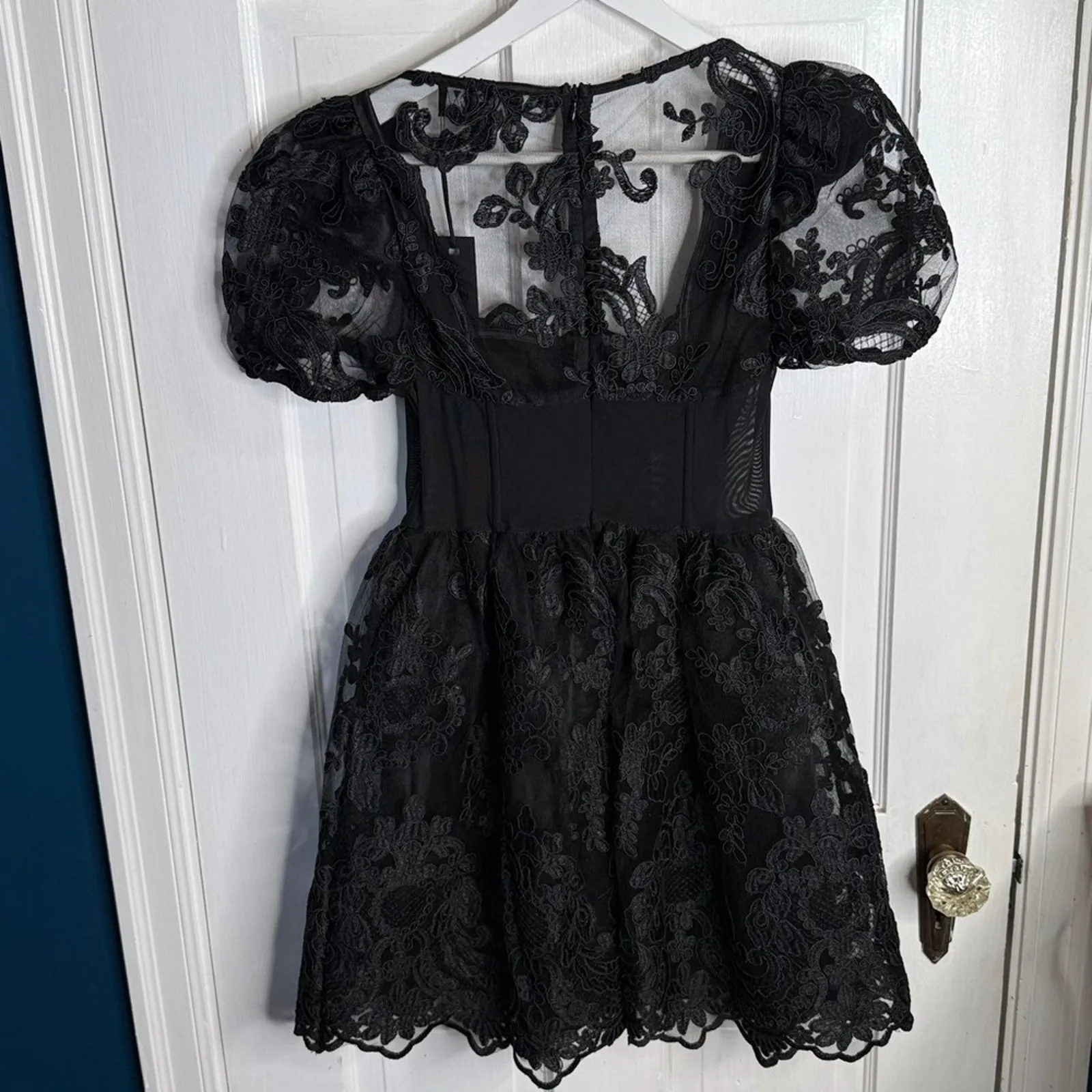 Dolls Kill Widow Black In Distress Mini Lace Dress New with Tag W1854 Sz S - Image 7
